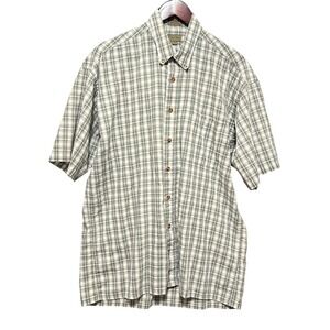 VTG‎ Cavori Mens L Green Plaid Button Down Short Sleeve Casual Shirt Y2K Retro